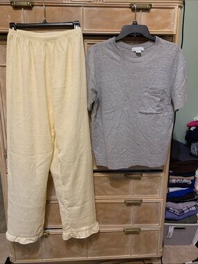 Express Women's Two-Piece Pajama Set in Gray & Pale Yellow